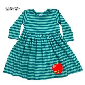 Little Miss Marmalade Sz 3 Striped Worm Apple Appliqué Dress